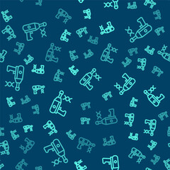 Obraz premium Green line Transfer liquid gun in biological laborator icon isolated seamless pattern on blue background. Vector.
