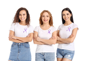 Women with ribbons on white background. Cancer awareness concept