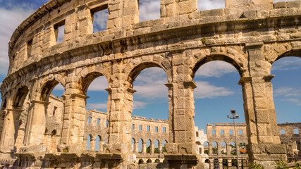 Obraz premium Detail of the Amphiteather in Pula, Croatia, an arena built in 27 BC during the Roman Empire rule