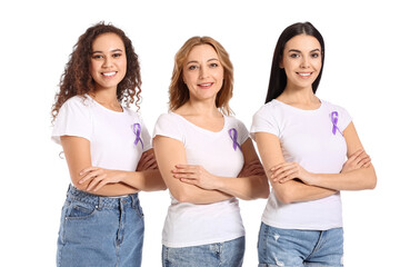 Women with ribbons on white background. Cancer awareness concept