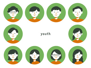 若い男性・女性のセットイラスト（アイコン）