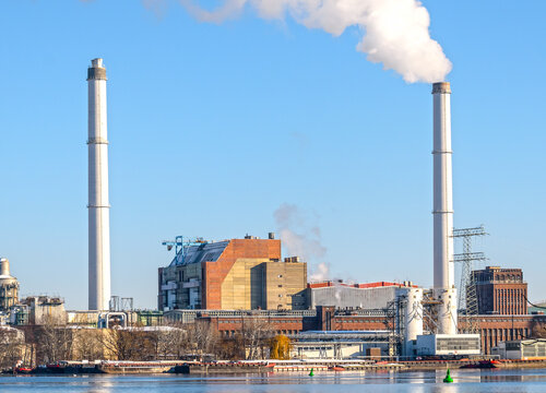 Berlin, Germany - Vattenfall combined heat and power plant in Klingenberg on the River Spree