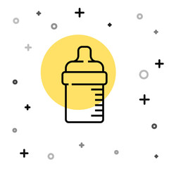 Black line Baby bottle icon isolated on white background. Feeding bottle icon. Milk bottle sign. Random dynamic shapes. Vector.
