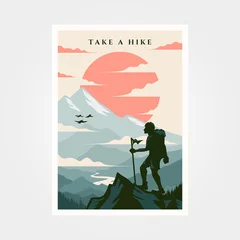 Tuinposter adventure travel poster vintage background illustration design © linimasa