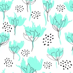 Stof per meter Bright floral pattern. Seamless background. Hand drawn modern illustration of large flower heads  on solid color. Cloth, web, attachment, stationery design © BormanT