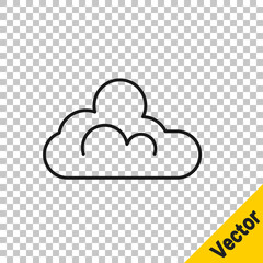 Black line Cloud weather icon isolated on transparent background. Vector.