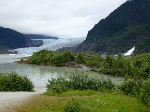 Mendenhall Glacier and Nugget Falls near Juneau Alaska