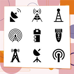 Simple set of 9 icons related to dipole