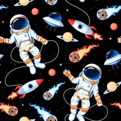 Vector seamless pattern with astronaut and rocket © olga_igorevna