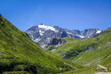 Fototapeta na wymiar Alpine glaciers and mountains landscape in French alps.