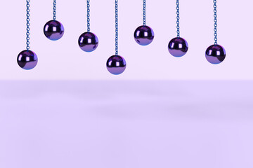 Purple metal balls hanging on a chain.