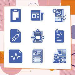 Simple set of 9 icons related to medical report