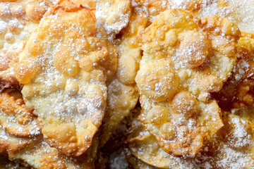 carnival ears traditional dessert from Galicia region, Spain; made with flour, eggs, milk and butter