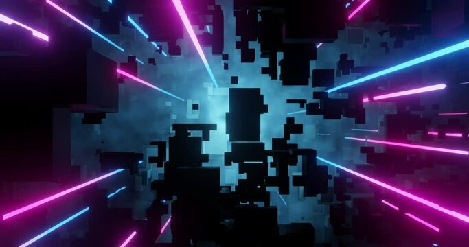 Abstract digital virtual city parallax. Futuristic technology abstract seamless for tech titles and background. graphic network, big data, data center, server, internet, speed. 3D render, 4K loop