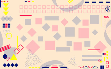 Abstract memphis style background design. Soft light colors geometric vector. Bright pastel memphis 90's vintage concept decor