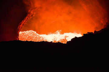 Volcanic Lava. Masaya volcano Crater. Exposed crater. Open volcano crater. Active volcano. Nicaragua, Central america.