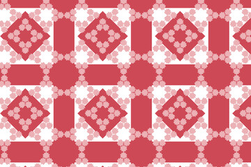 White and pink seamless pattern with rhombuses and floral motif