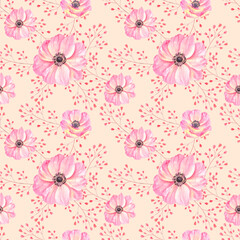 seamless pattern with watercolor anemones