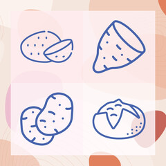 Simple set of root vegetable related lineal icons
