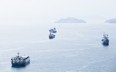 Tankers and cargo ships are in Japan Sea
