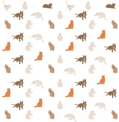 Beautiful pattern of boho cats print, cute design, funny texture, cats collection, art, vector illustration