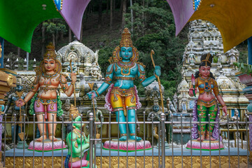 The statue of Hindu God Rama with his wife and Hanuman in Sri Lanka.