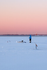 Naklejka premium fishermen on the beach