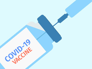 Covid-19 vaccination. Coronavirus vaccine bottle and syringe for injection. Middle east respiratory syndrome. Vector illustration