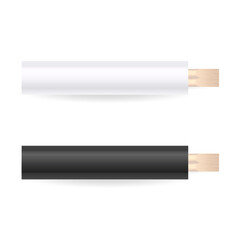 Two Vector 3d Realistic Packaging of Wooden Chopsticks. White and Black Blank Package Set Closeup Isolated on White Background. Design Template of Asian Food Sticks, Mockup. Top View
