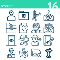 Simple set of 16 icons related to anonymous