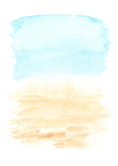 Beach sand sea background, Hand drawn watercolor illustration