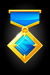 Vector gold medal rhombus with blue diamond for the game.