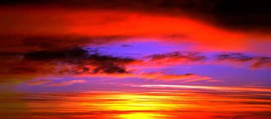 beautiful landscape with sky, clouds and sunrise a panoramic view. panorama sunset. scenery romantic cloudscape