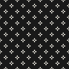 Image of Simple abstract floral seamless pattern in Gothic style. Black and white vector texture with small flower silhouettes, crosses. Elegant minimal monochrome background. Dark repeated decorative design printed on Printed Glass Splashbacks