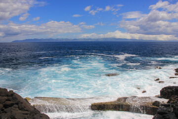 Pico island, walking tour along the coast, Atlantic ocean, Azores.