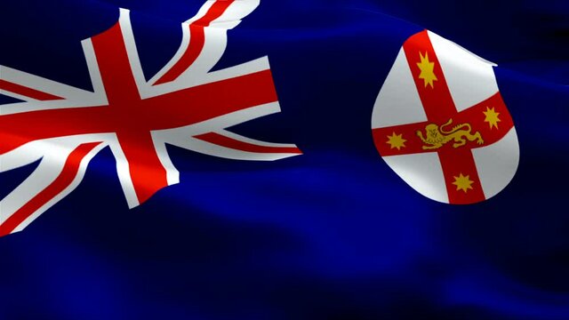 New South Wales state flag waving in wind video footage Full HD. New South Wales Flag background. Australian state Flag Looping Closeup 1080p Full HD 1920X1080 footage. Australia state flags Full HD
