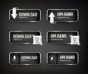 Buttons set web download steel on background color black 5