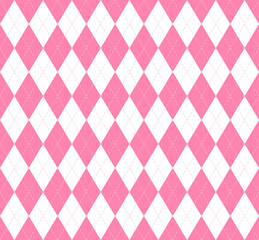 Valentines day Argyle plaid. Scottish pattern in pink and white rhombuses. Scottish cage. Traditional Scottish background of diamonds. Seamless fabric texture. Vector illustration