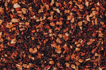 Dry fruit tea as a background texture. Top view. Copy, empty space for text