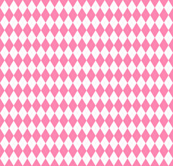 Valentines day Argyle plaid. Scottish pattern in pink and white rhombuses. Scottish cage. Traditional Scottish background of diamonds. Seamless fabric texture. Vector illustration