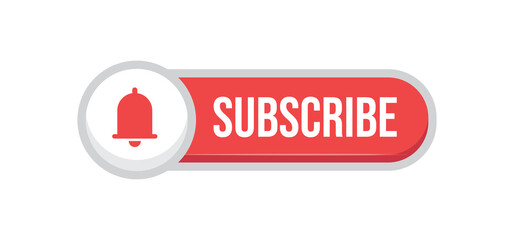 Subscribe red button with bell icon. Subscription to channel in social media. Flat style vector design.