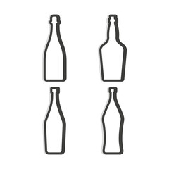 Champagne whiskey martini vermouth bottle. Linear shape. Simple template. Isolated object. Symbol in thin lines for alcoholic bars, restaurants, pubs. Dark outline. Flat illustration on white backdrop