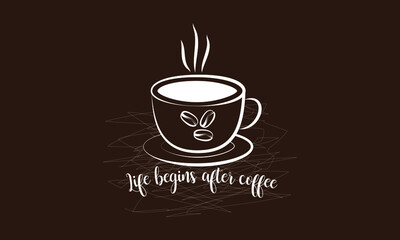 Cup of hot coffee with the inscription 