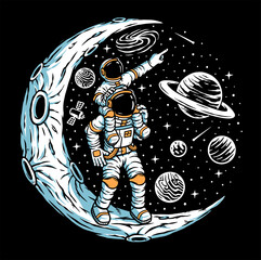 Naklejki  Astronauta i jego syn na ilustracji księżyca