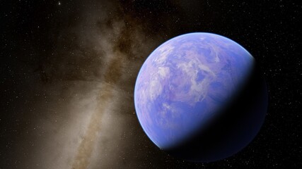 super-earth planet, realistic exoplanet, planet suitable for colonization, earth-like planet in far space, planets background 3d render
