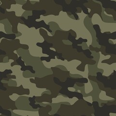 Military camo seamless pattern. Forest background on textile. Stylish new design. Ornament. Vector green