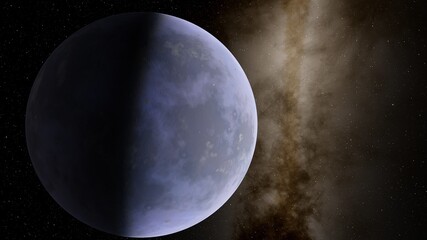 super-earth planet, realistic exoplanet, planet suitable for colonization, earth-like planet in far space, planets background 3d render