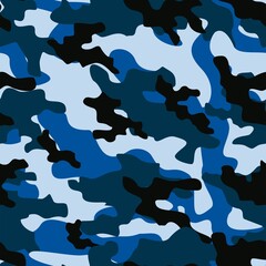 blue military camouflage vector seamless pattern