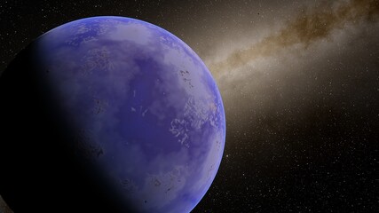 Obraz premium super-earth planet, realistic exoplanet, planet suitable for colonization, earth-like planet in far space, planets background 3d render