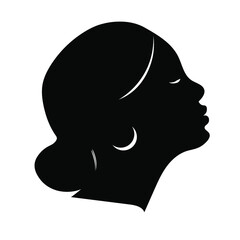 Black female silhouette.Woman in profile, isolated  vector illustration  